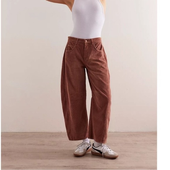 Free People Denim - Free People We the Free Good Luck Mid Rise Barrel Pants Jeans Cord Rose 26 NWT